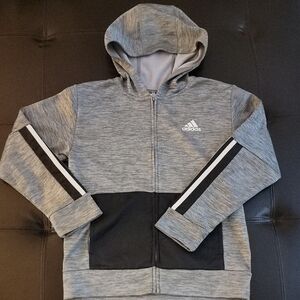 Kids adidas Gray Hooded Zip-Up Sweatshirt with Black Pocket Panels